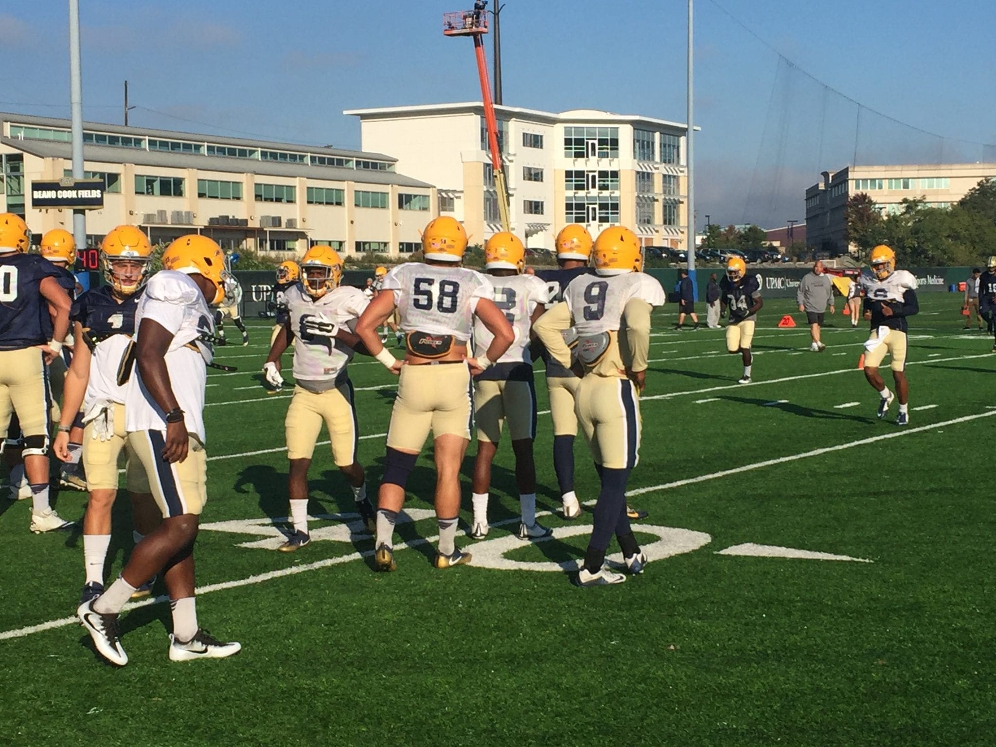 Pitt practices in their throwback helmets (Photo credit: Alan Saunders)
