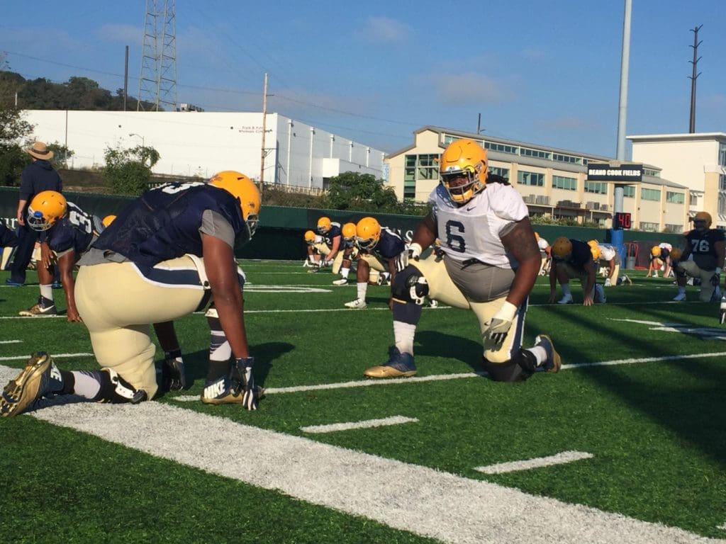 Pitt practices in their throwback helmets (Photo credit: Alan Saunders)