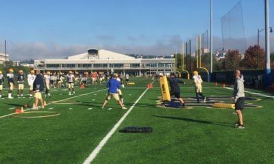 Pitt practices in their throwback helmets (Photo credit: Alan Saunders)
