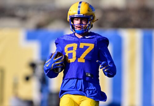 Pitt tight end Jake Overman during spring practice on March 11, 2025 / Ed Thompson. PSN.