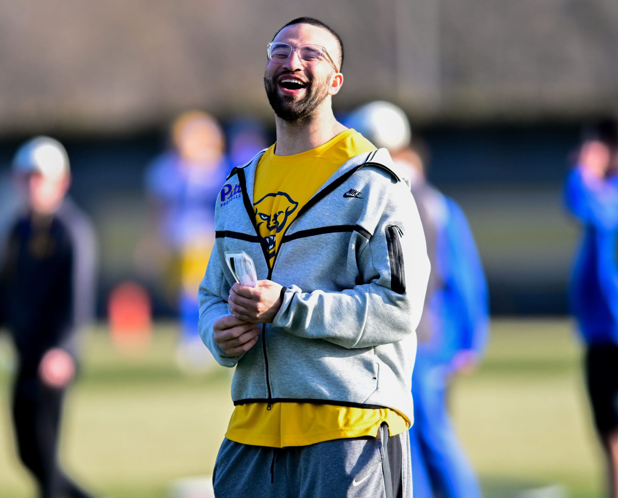 Pitt football's Anthony Johnson now serves on the staff in a player personell role. March 13, 2025 / Ed Thompson. PSN.