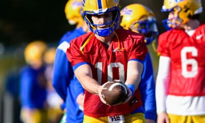 Pitt quarterback Eli Holstein during spring practice on March 13, 2025 / Ed Thompson. PSN.