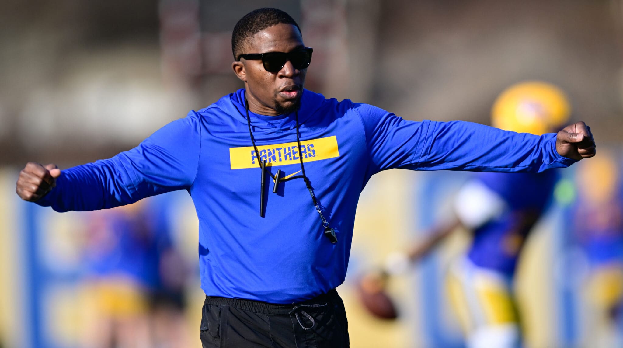 Pitt running backs coach Lindsey Lamar. March 13, 2025 / Ed Thompson. PSN.