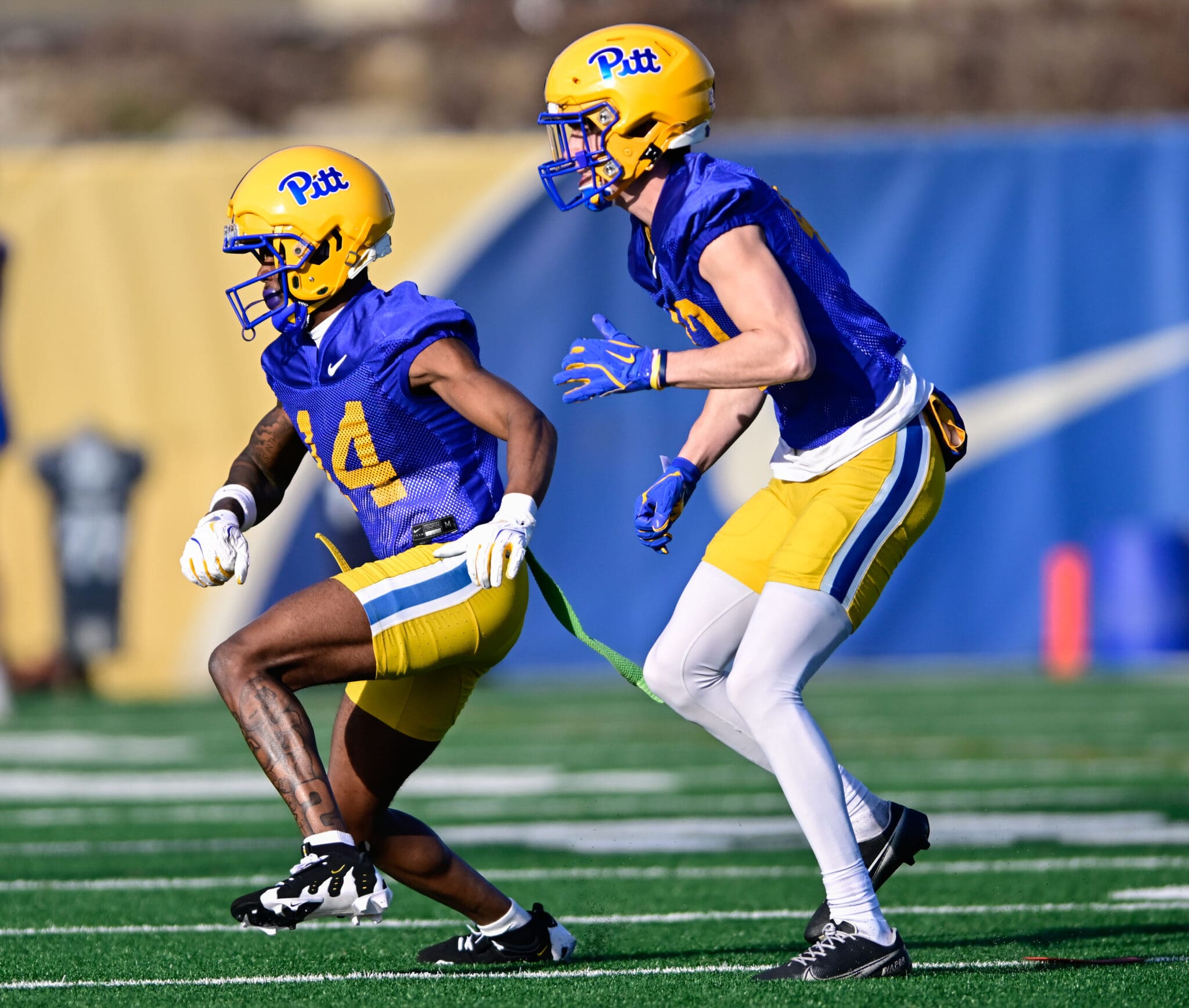 Pitt wide receiver Andy Jean (14) enters the transfer portal after three months with the program. March 13, 2025 / Ed Thompson. PSN.
