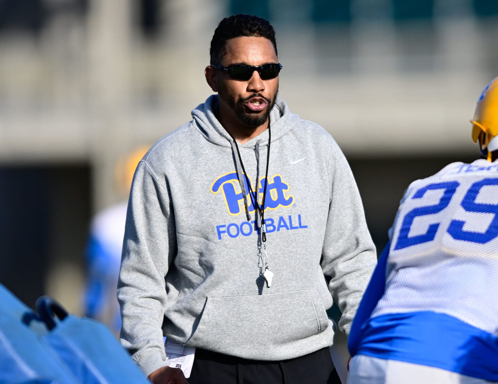 Pitt cornerbacks coach Archie Collins during spring practice. March 13, 2025 / Ed Thompson. PSN.