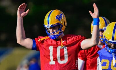 Pitt quarterback Eli Holstein during spring camp on March 13, 2025 / Ed Thompson. PSN.