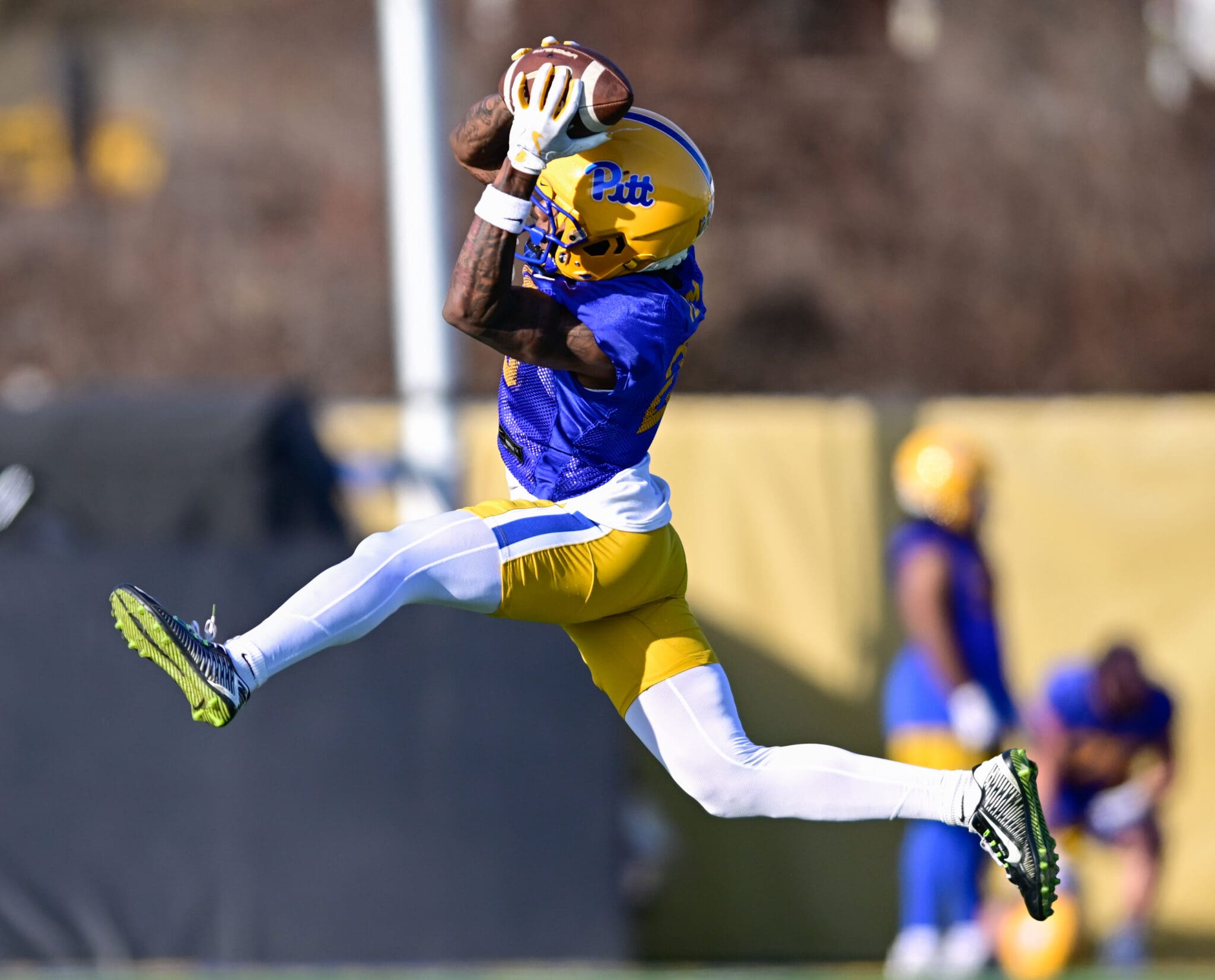 Pitt wide receiver Zion Fowler-El at spring practice on March 13, 2025 / Ed Thompson. PSN.