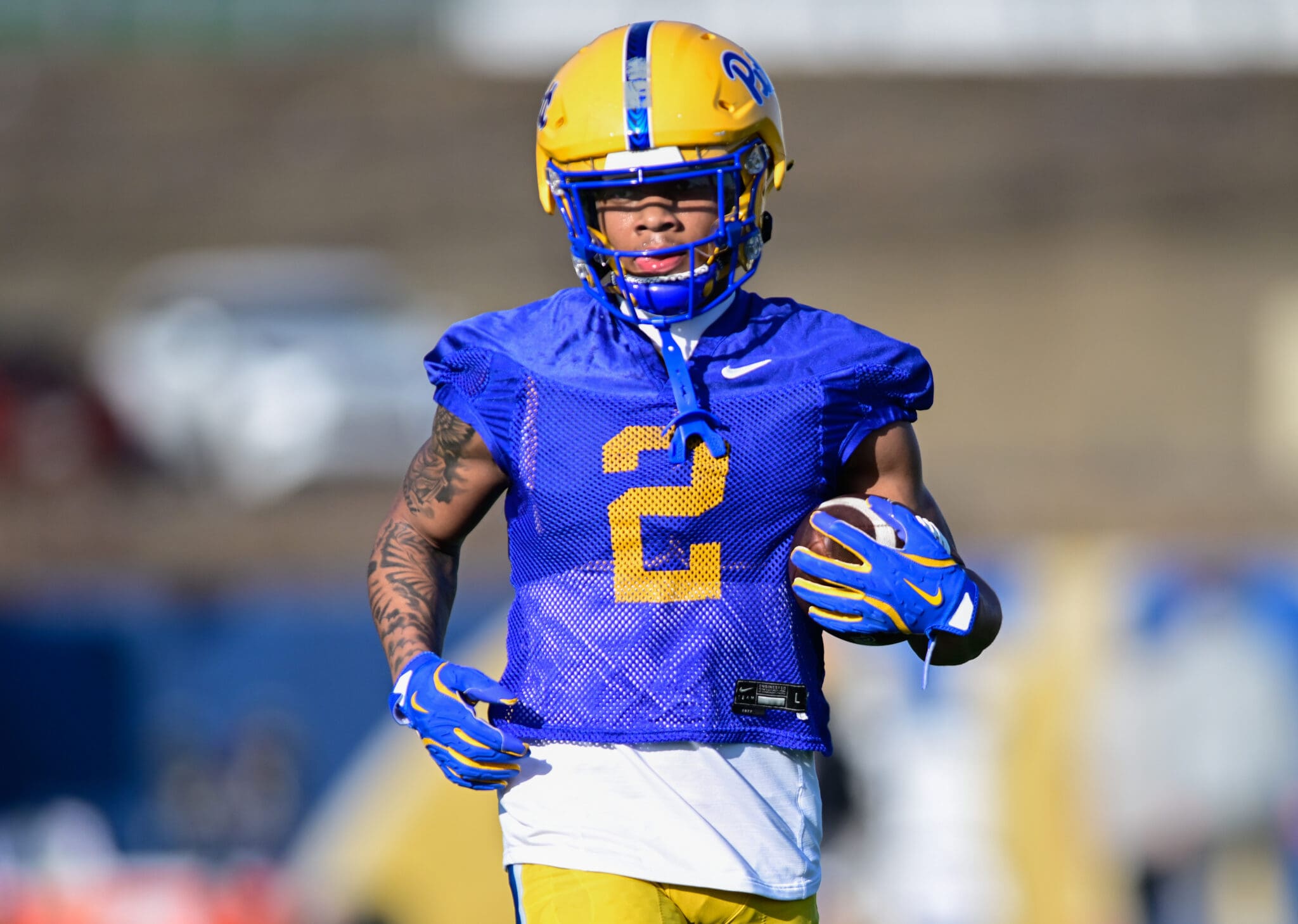 Pitt wide receiver Kenny Johnson earns the Ed Conway Award offensive honor. March 13, 2025 / Ed Thompson. PSN.