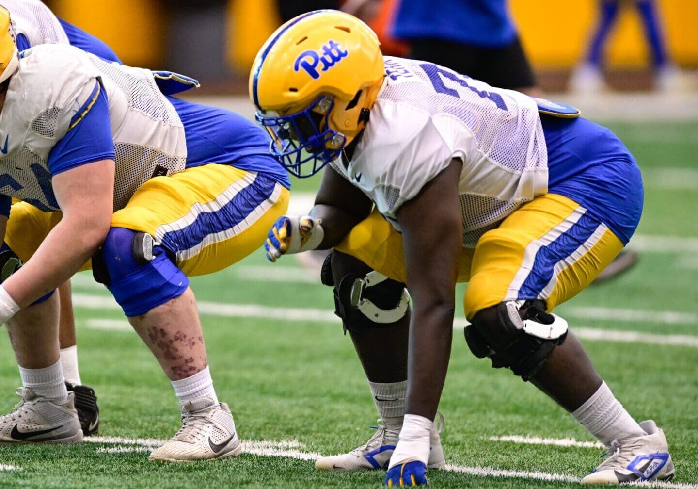 Pitt offensive lineman Caleb Holmes starting to surprise in spring camp. March 24, 2025 / Ed Thompson. PSN.