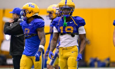 Pitt linebacker Jayden Bonsu (19) during spring practice. March 24, 2025 -- Ed Thompson / PSN