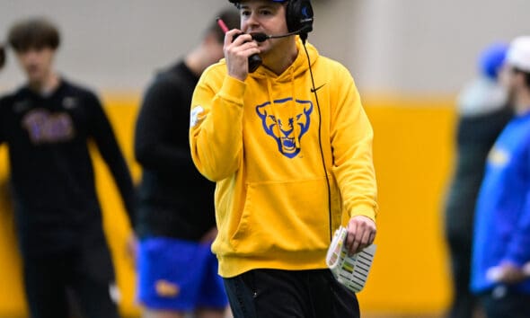 Pitt offensive coordinator Kade Bell. March 27, 2025 / Ed Thompson. PSN.