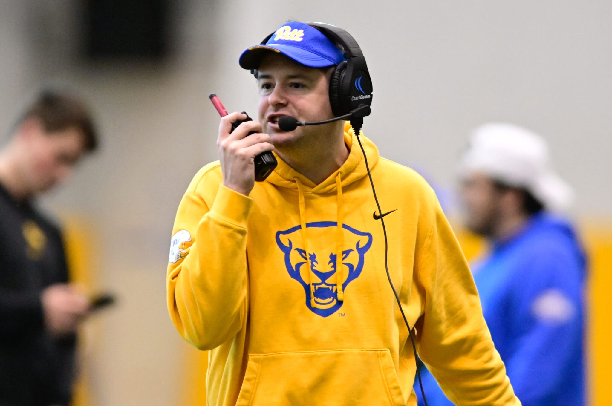 Pitt offensive coordinator Kade Bell during spring practice on March 27, 2025 / Ed Thompson. PSN.