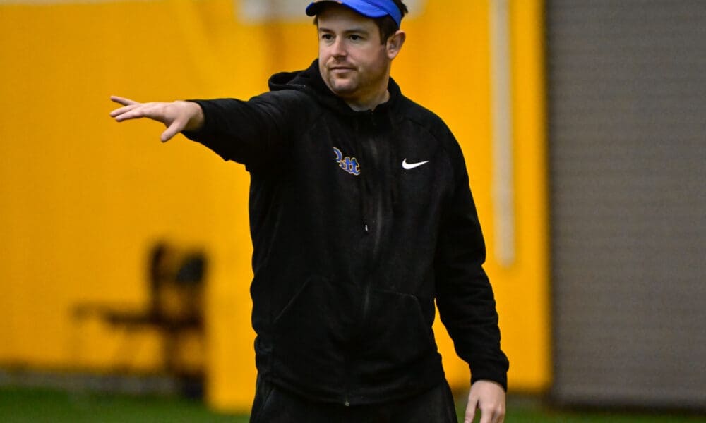Pitt offensive coordinator Kade Bell. April 10, 2025 -- Ed Thompson / PSN
