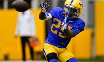 Pitt freshman running back Ja'Kyrian Turner. April 3, 2025 / Ed Thompson. PSN.