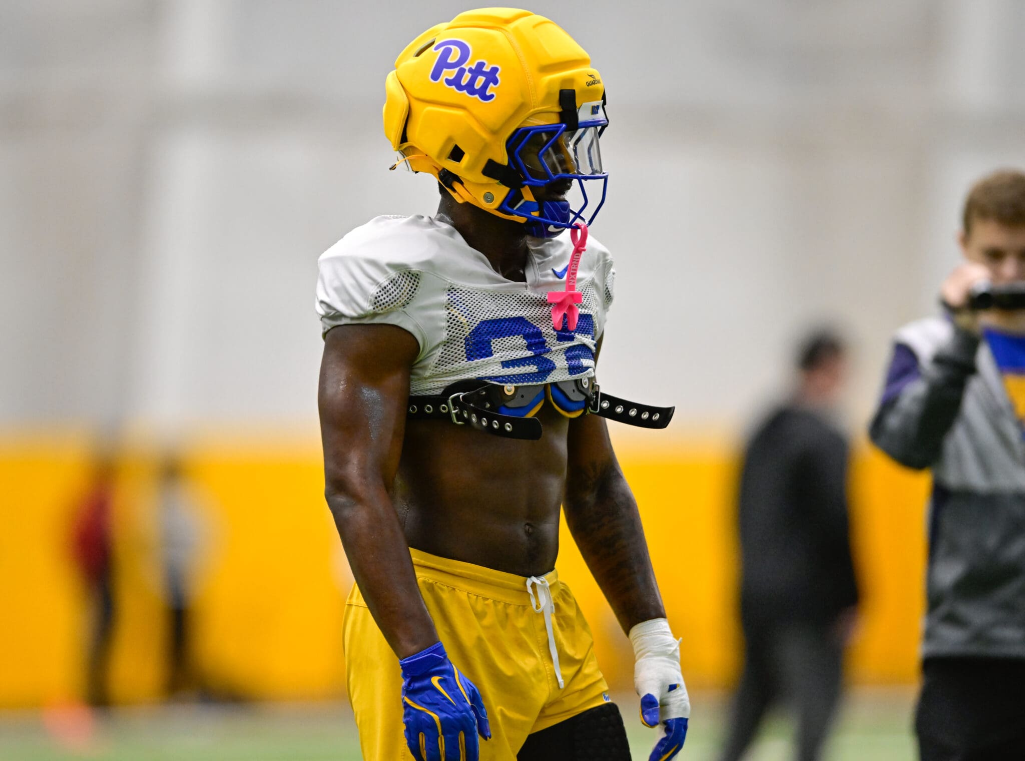 Pitt linebacker Jeremiah Marcelin standing out at spring practice. April 3, 2025 / Ed Thompson. PSN.