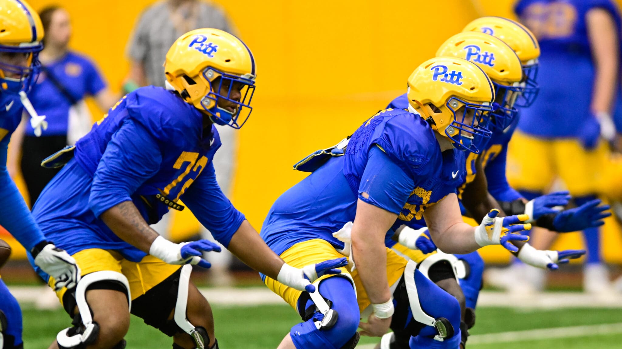 Pitt offensive line during spring camp on April 3, 2025 / Ed Thompson. PSN.