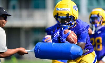 Pitt running back Ja'Kyrian Turner goes through camp drills. July 30, 2025 -- Ed Thompson / PSN
