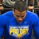 Pitt linebacker Brandon George prepares for the bench press at Pitt Pro Day / Nathan Breisinger. PSN.
