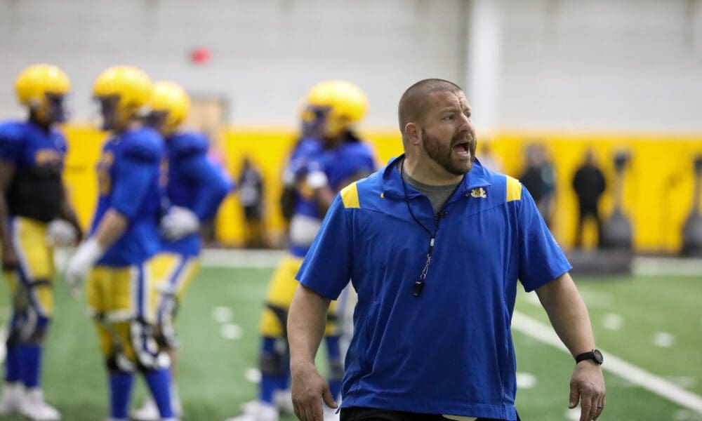 Pitt defensive line coach Tim Daoust. April 2, 2024 / David Hague. PSN.
