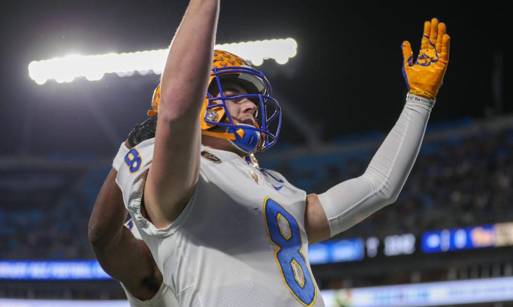 Pitt quarterback Kenny Pickett (8) celebrates touchdown during the ACC Championship Game - December 4, 2021 David Hague/PSN