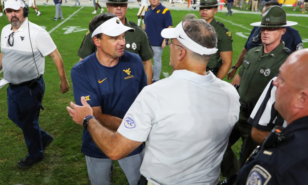 Pitt head coach Pat Narduzzi and West Virginia head coach Neal Brown. Backyard Brawl.