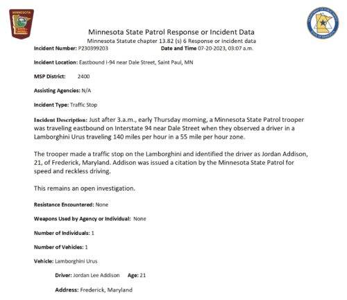 Minnesota State Patrol police report.
