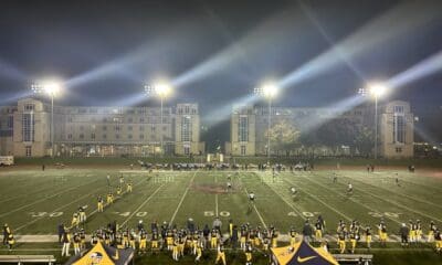 Central Catholic and Seneca Valley take the field at the start of the second half of the Vikings' October 18 win.