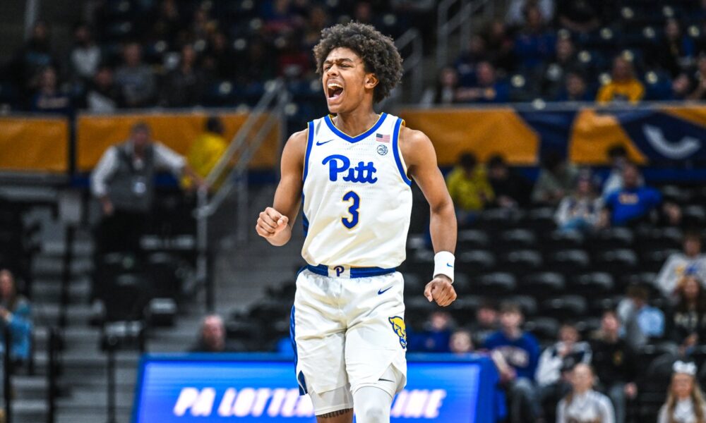 Pitt guard Brandin Cummings celebrates during a game against Sam Houston on Dec. 21, 2024 -- Pitt Athletics