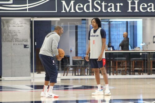 Former Pitt basketball star Carlton "Bub" Carrington plays for the NBA's Washington Wizards. Here he is at practice on October 24, 2024. Photo via George Michalowski.