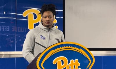 Pitt linebacker Kyle Louis talks with the media following spring practice No. 2. PSN