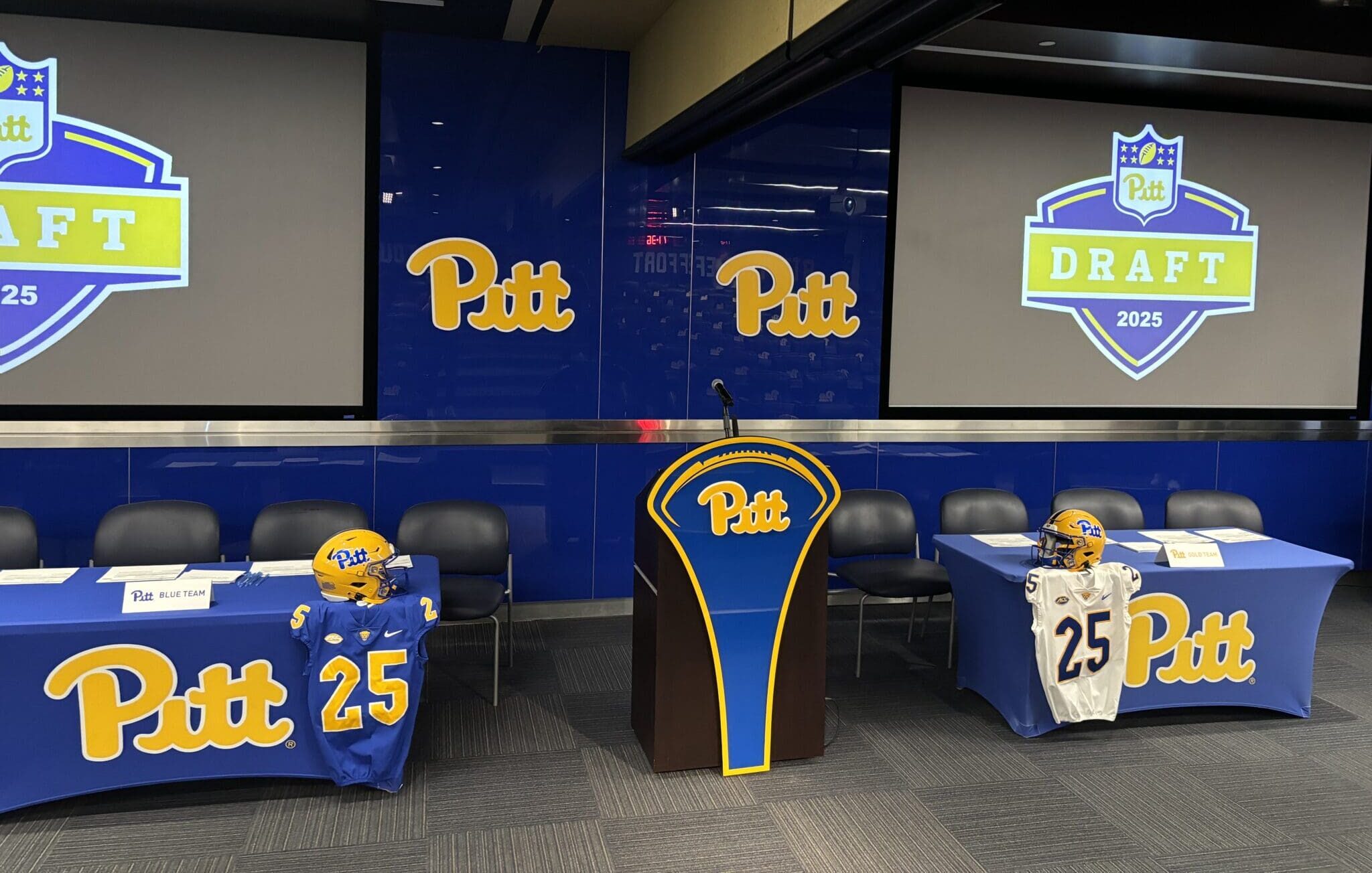 Pitt football selects teams for the Blue-Gold Spring Game on April 9, 2025.