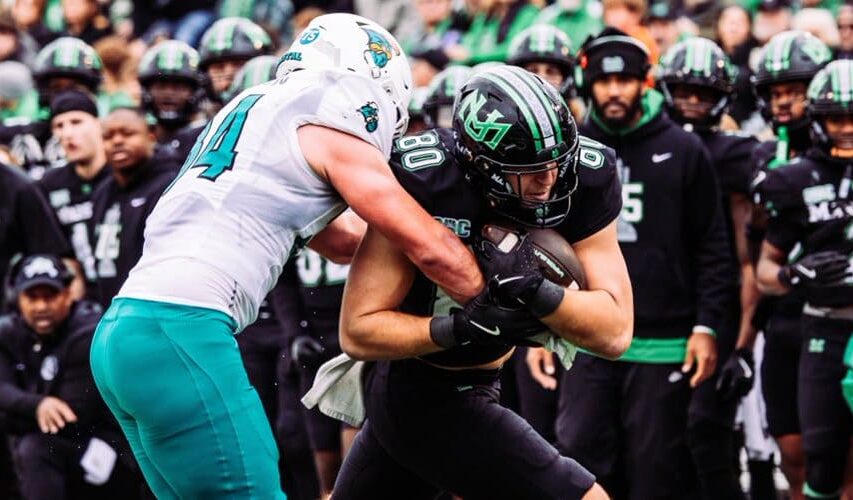 Pitt adds transfer tight end Justin Holmes from Marshall. Photo courtesy of Holmes' X account.