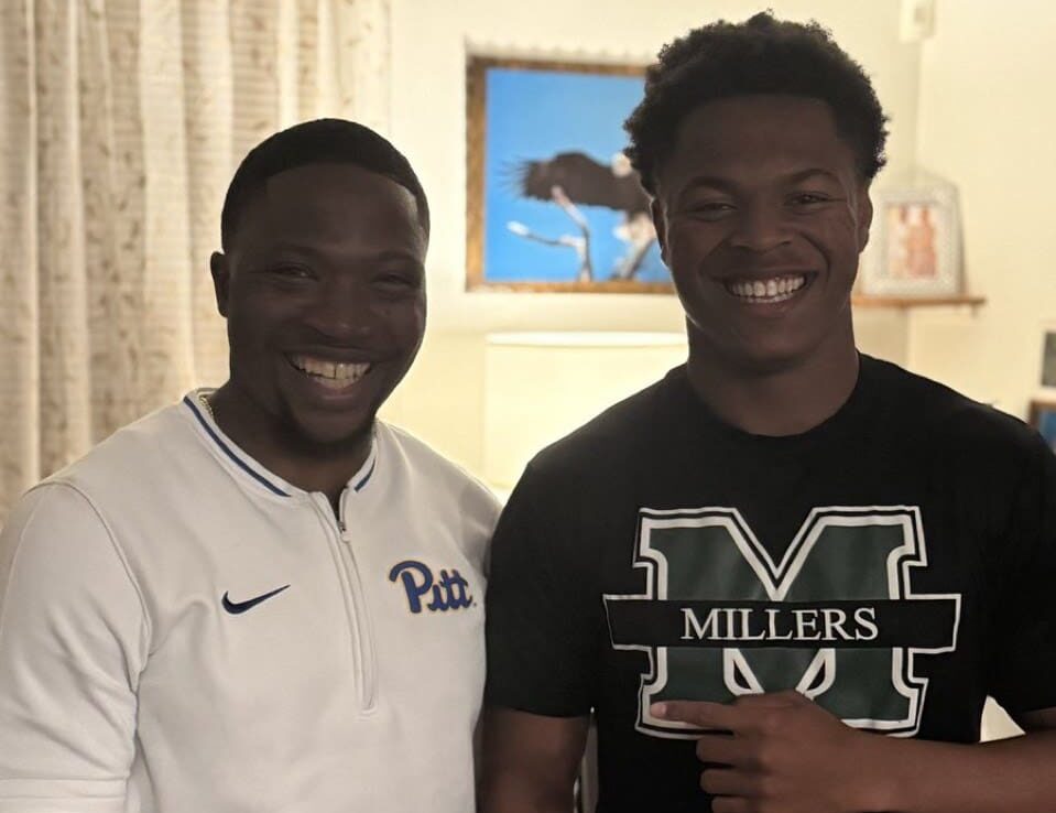 Pitt running backs coach met with four-star prospect Damon Ferguson for an in-home visit. Photo courtesy of Ferguson's X account.