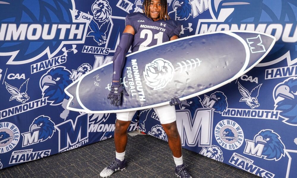 North Allegheny's Korry Pitts Jr. on his Monmouth official visit. Photo courtesy of Pitts' X account.