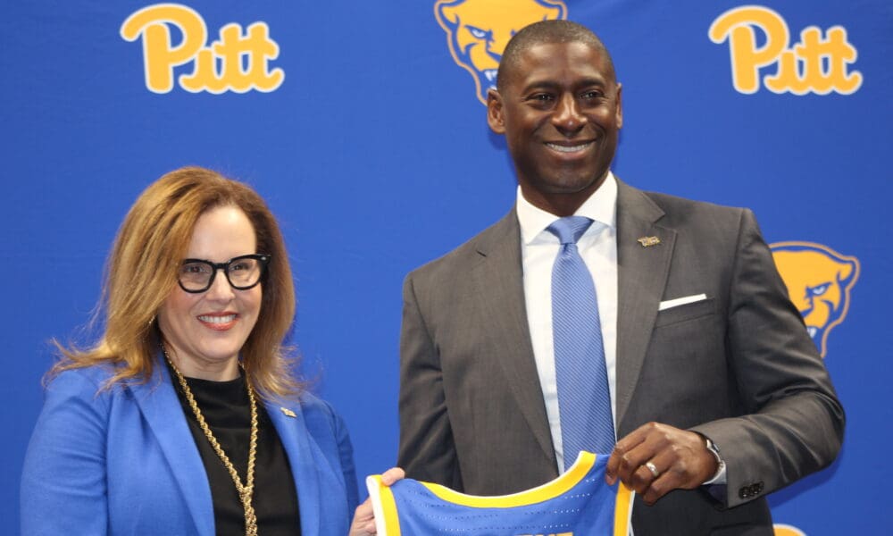 Pitt athletic director Allen Greene and Pitt chancellor Joan Gabel