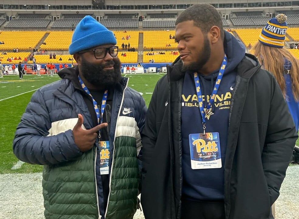 JaySean Richardson while on a gameday visit to Pitt in November. Photos courtesy of Varina HS Football Recruiting on X.