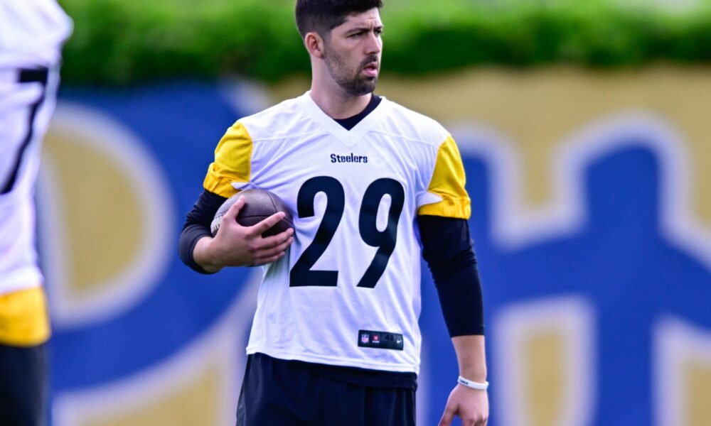 Former Pitt kicker Ben Sauls at Pittsburgh Steelers rookie minicamp. May 9, 2025 / Ed Thompson. PSN.