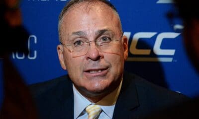 Pitt football coach Pat Narduzzi talks to reporters at ACC Kickoff at the Hilton in Uptown Charlotte, N.C. on Tuesday, July 23, 2024. (Mitchell Northam / Pittsburgh Sports Now)