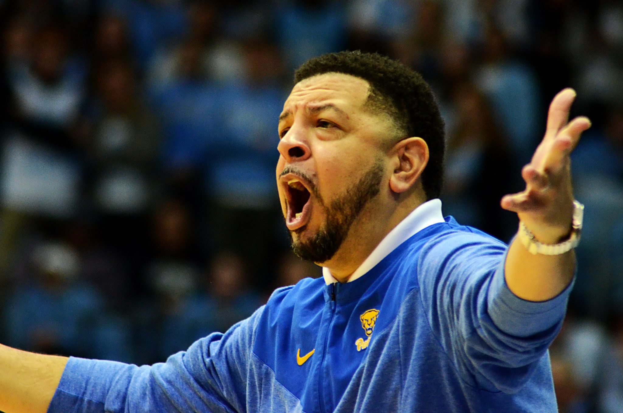 Jeff Capel as Pitt plays against North Carolina on Wednesday, Feb. 1, 2023 in Chapel Hill. (Mitchell Northam / Pittsburgh Sports Now)