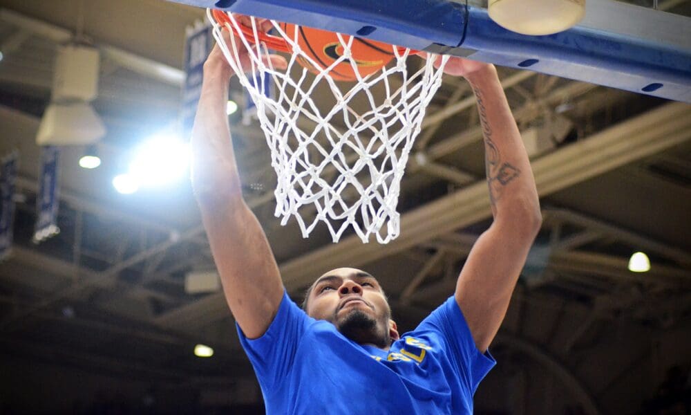 Pitt forward Marlon Barnes, Jr. warms up at Cameron Indoor Stadium in Durham, N.C. before playing against Duke on Jan. 7, 2025. (Mitchell Northam / Pittsburgh Sports Now)