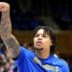 Pitt forward Cameron Corhen warms up at Cameron Indoor Stadium in Durham, N.C. before playing against Duke on Jan. 7, 2025. (Mitchell Northam / Pittsburgh Sports Now)