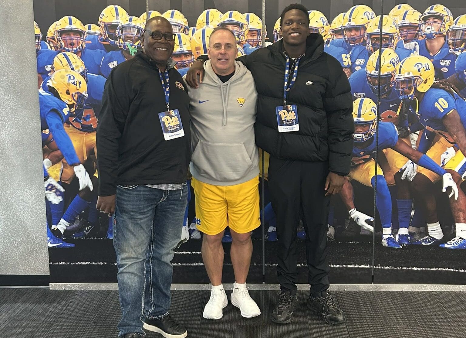 Pitt 2026 target Chris Tangelo with Pat Narduzzi during a spring visit Thursday. Photo courtesy of Christ Tangelo.