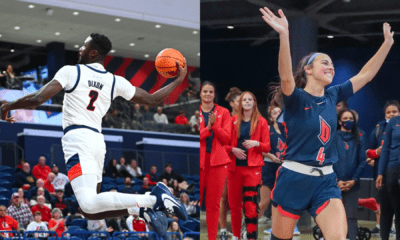 Duquesne men's and women's basketball teams were ranked by Atlantic 10 media members ahead of the season. Pictured: David Dixon and Megan McConnell.