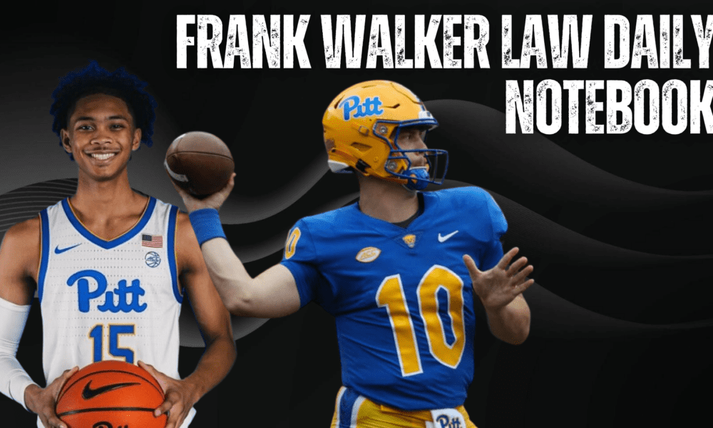 The Frank Walker Law/PSN Daily Notebook. Photo features Jaland Lowe (Left) and Eli Holstein (right), two Pitt athletes.